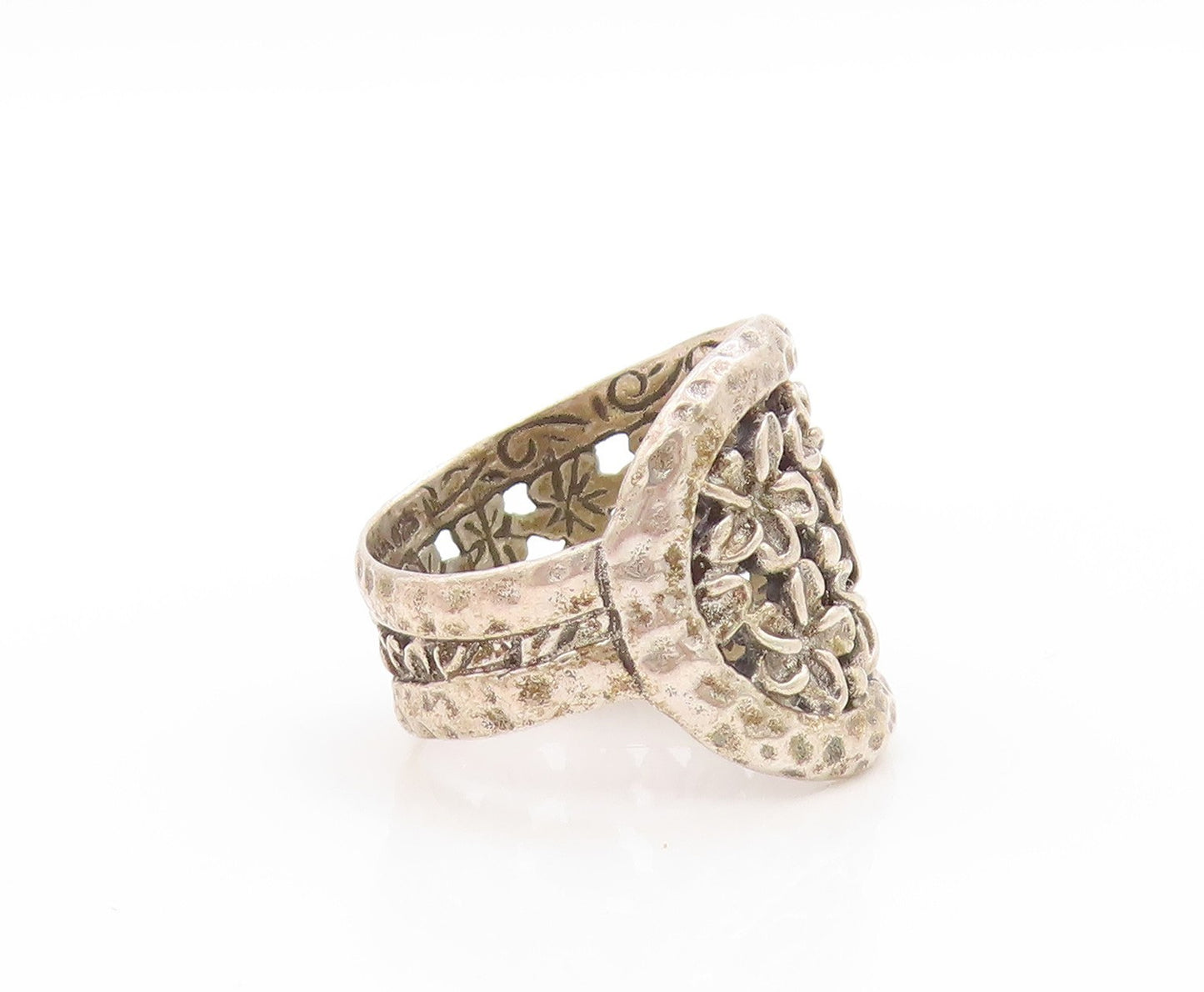 925 Sterling Silver Vintage Ring Daisy Floral Petals Cut Out Band  Sz 7  RG33648