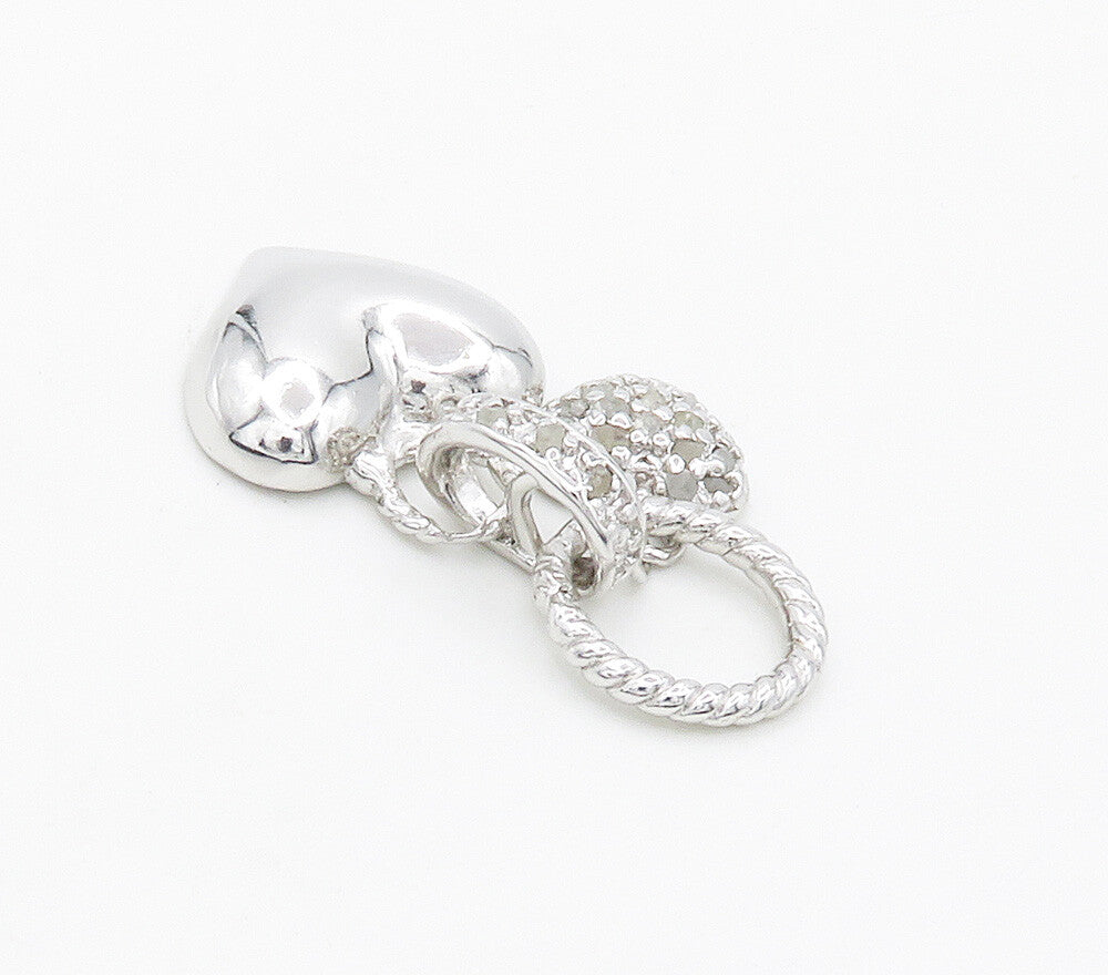 925 Sterling Silver  Shiny Genuine Diamonds Love Hearts Pendant  PT12026
