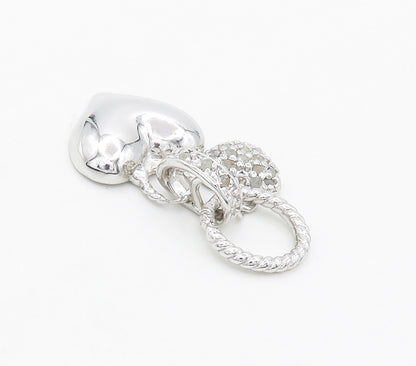925 Sterling Silver  Shiny Genuine Diamonds Love Hearts Pendant  PT12026