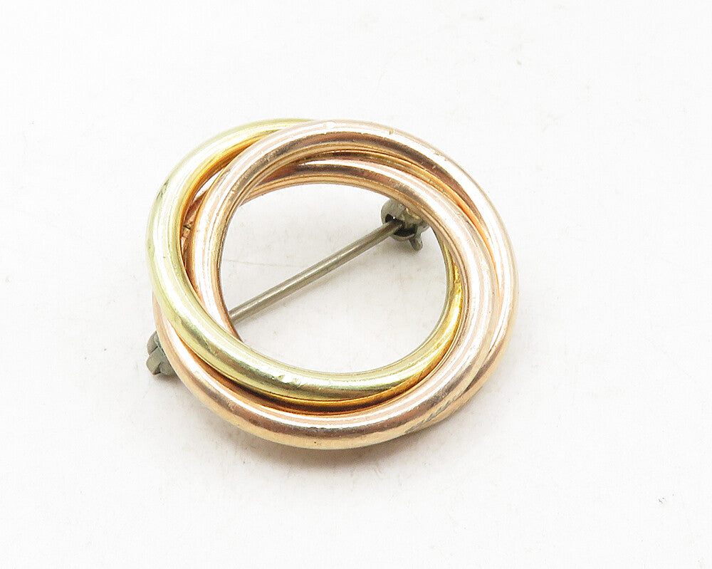 925 Sterling Silver  Vintage Shiny Two Tone Open Circles Brooch Pin  BP3587