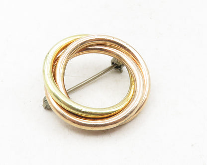 925 Sterling Silver  Vintage Shiny Two Tone Open Circles Brooch Pin  BP3587