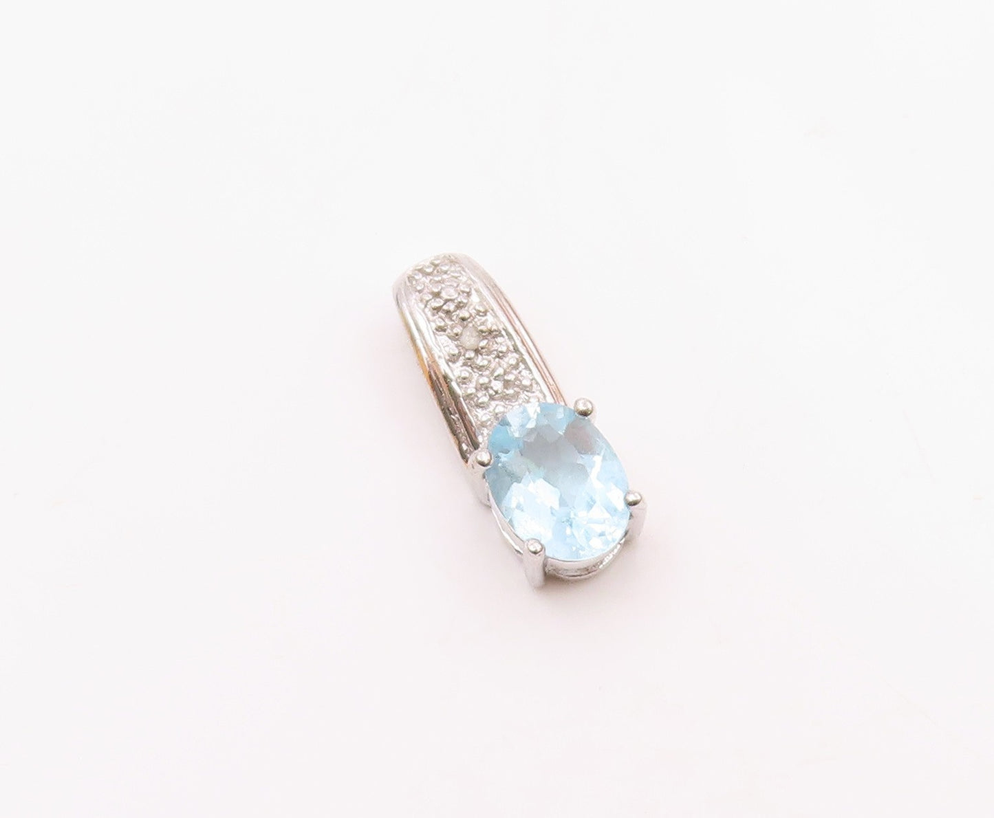 925 Sterling Silver  Shiny Genuine Diamond & Blue Topaz Pendant  PT13890