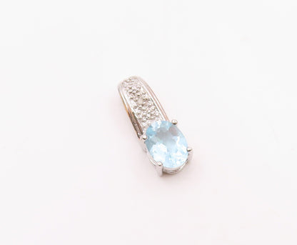925 Sterling Silver  Shiny Genuine Diamond & Blue Topaz Pendant  PT13890