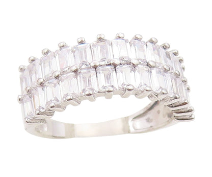925 Sterling Silver Vintage Ring Baguette Cut CZ Double Row Band  Sz 6  RG34072