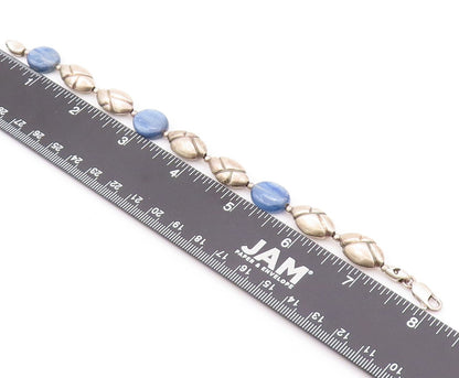 925 Sterling Silver Vintage Bracelet Round Gemstone Dark Tone Carved  BT11163