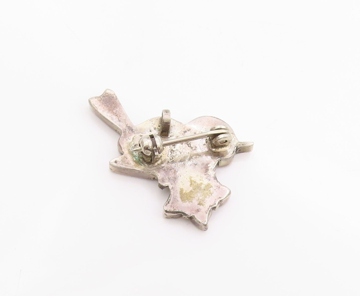 925 Sterling Silver Vintage Brooch NAVAJO ZUNI Turquoise Enameled Bird  BP11821