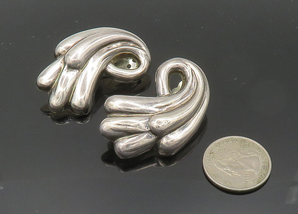 MEXICO 925 Silver  Vintage Shiny Swirl Heavy Non Pierce Earrings  EG10283