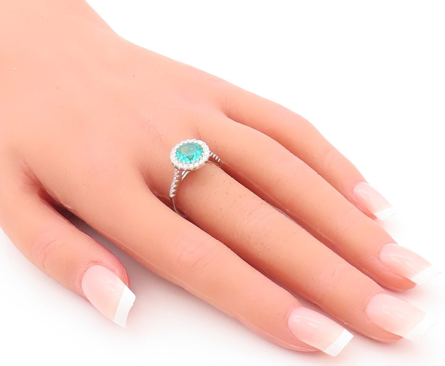 925 Sterling Silver Vintage Ring Round Cut Green Halo White CZ  Sz 7  RG29883
