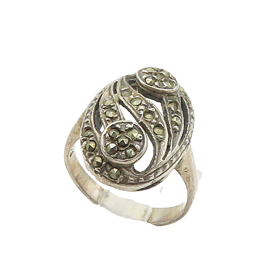 925 Sterling Silver  Vintage Marcasite Floral Cocktail Ring Sz 5  RG17086