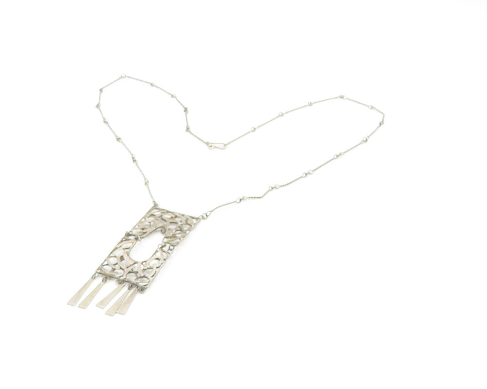 ISRAEL 925 Sterling Silver  Vintage Dark Tone Twist Bar Chain Necklace  NE2807
