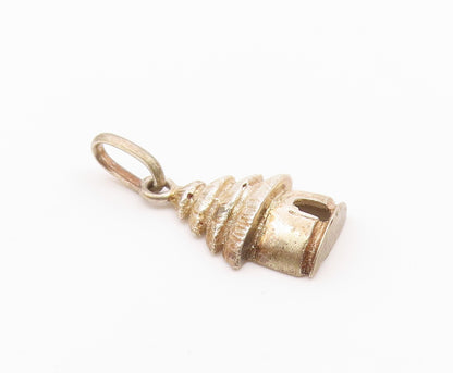 925 Sterling Silver  Vintage Petite Hut House Motif Pendant  PT18956