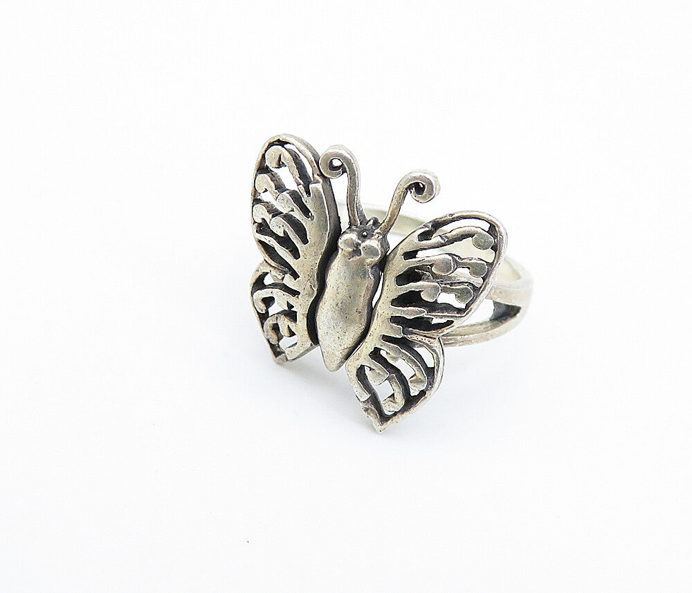 925 Sterling Silver  Vintage Butterfly Motif Split Band Ring Sz 5.5  RG6261