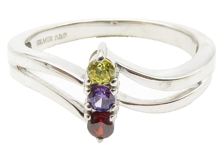 925 Sterling Silver Petite Multi Color Topaz Shiny Band Ring Sz 6.5 RG12853