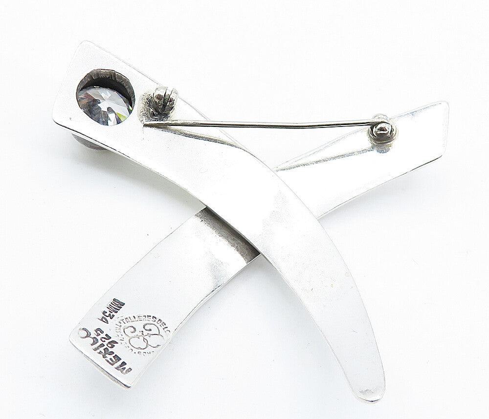 LOS BALLESTEROS MEXICO 925 Silver  Vintage Cubic Zirconia Brooch Pin  BP2815