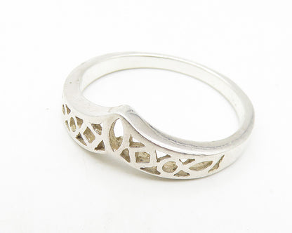 925 Sterling Silver  Vintage Shiny Pointed Open Design Band Ring Sz 8  RG11105