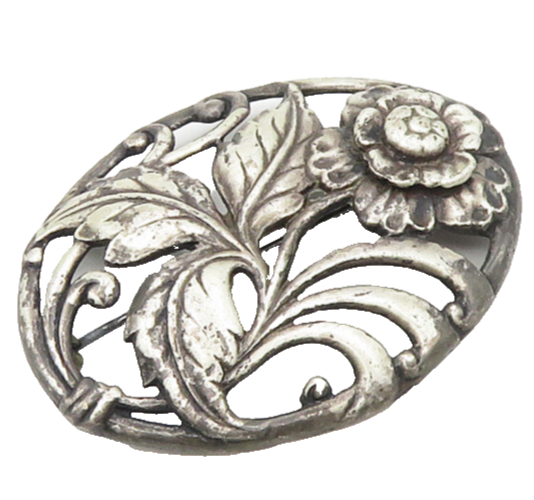 925 Sterling Silver  Vintage Antique Blooming Flower Motif Brooch Pin  BP7171