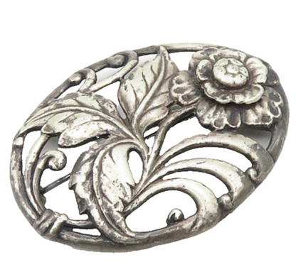 925 Sterling Silver  Vintage Antique Blooming Flower Motif Brooch Pin  BP7171