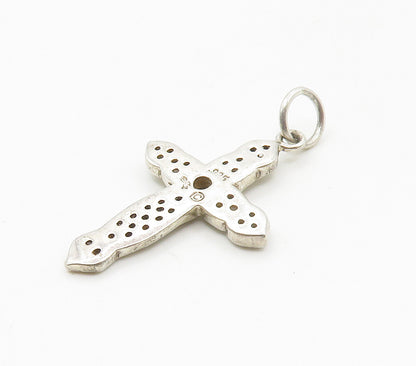 925 Sterling Silver  Shiny Petite Topaz Religious Cross Pendant  PT12040