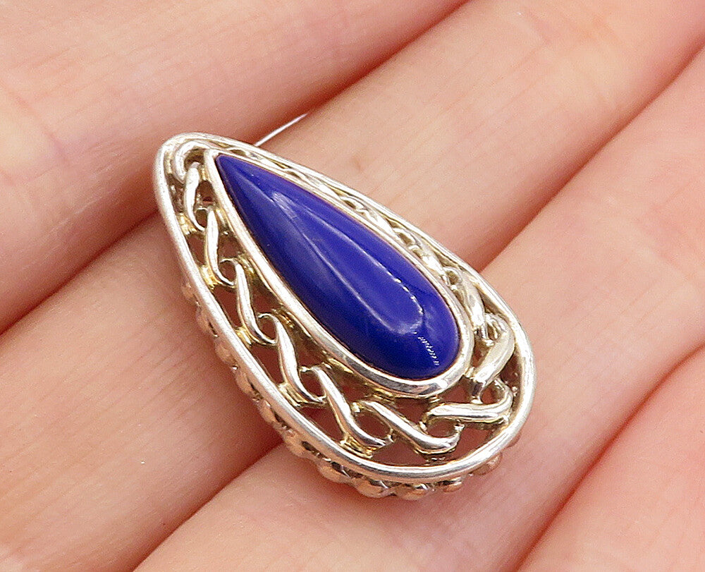 925 Sterling Silver  Vintage Lapis Lazuli Swirl Tear Drop Pendant  PT3370