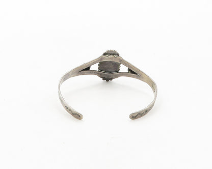 SOUTHWESTERN 925 Silver Vintage Turquoise Floral Petite Cuff Bracelet BT7705