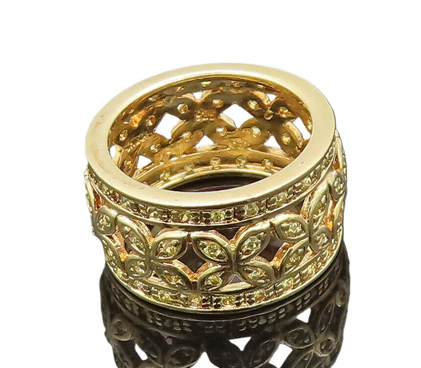 925 Sterling Silver  Vintage Gold Plated Cutout Round CZ Ring Sz 7  RG27385