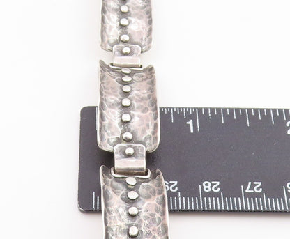 925 Sterling Silver Vintage Bracelet Classic Hammered Wide Panel Link  BT12057