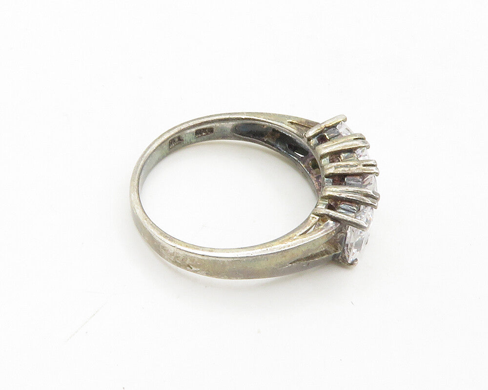 925 Sterling Silver  Vintage Prong Set Cubic Zirconia Band Ring Sz 8  RG19117