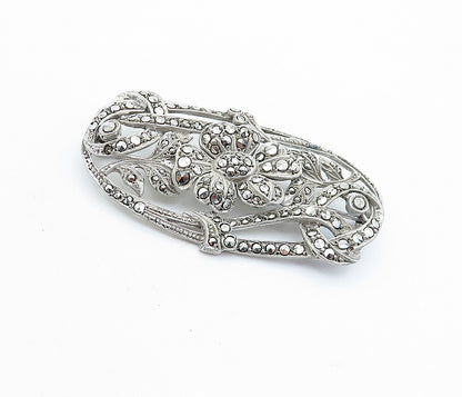 925 Sterling Silver  Vintage Sparkling Floral Vine Motif Brooch Pin  BP2118