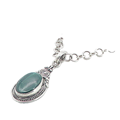 925 Sterling Silver Vintage Cabochon Cut Malachite Chain Necklace NE1460