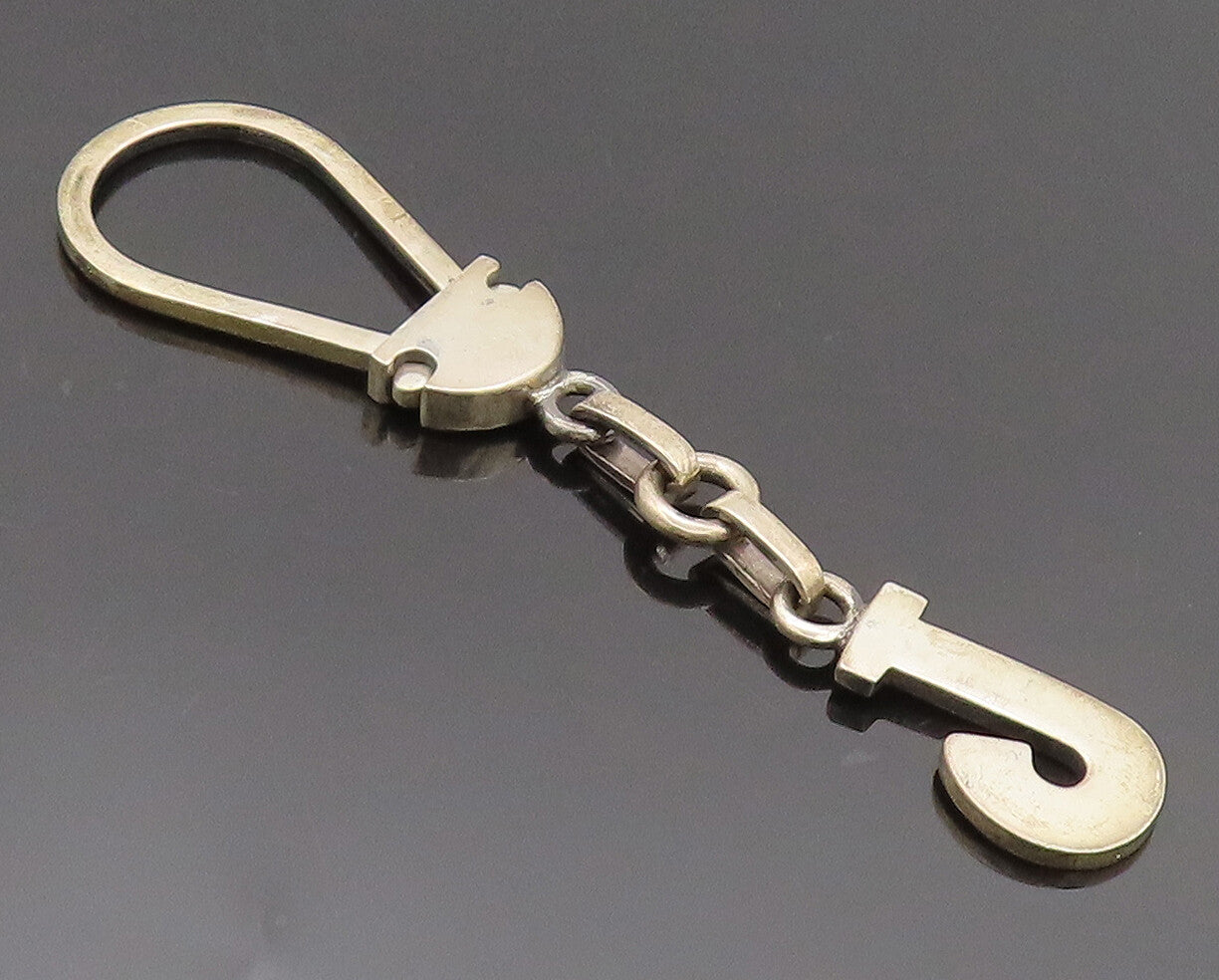 MIDDLE EAST 925 Silver  Vintage Solid Cutout Letter J Big Hoop Keychain TR3535