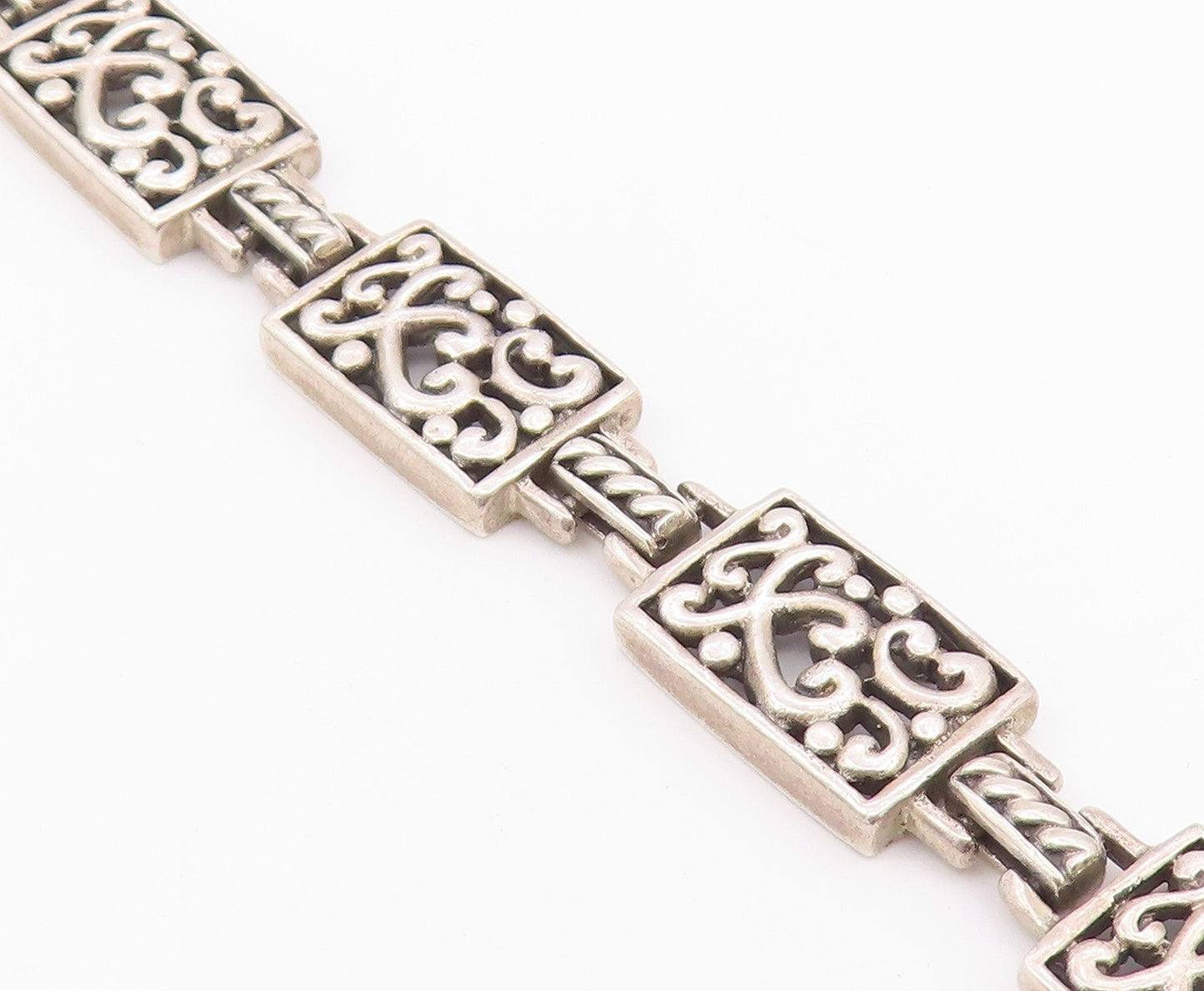 925 Sterling Silver  Vintage Rectangular Scroll Pattern Chain Bracelet  BT9409
