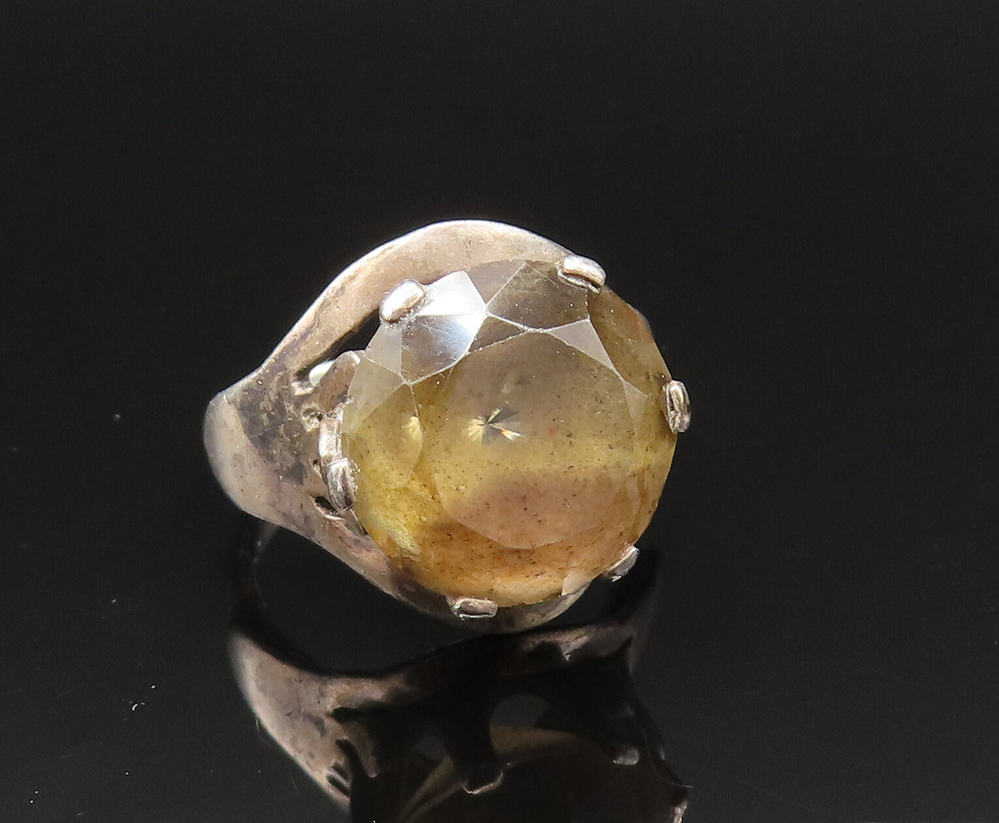 MEXICO 925 Sterling Silver Vintage Split Center Smoky Quartz Ring Sz 7 RG25672