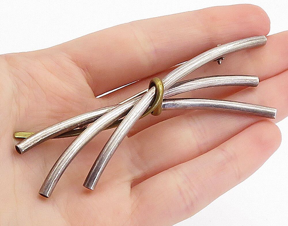 925 Sterling Silver  Vintage Two Tone Modernist Tubes Design Brooch Pin BP2213