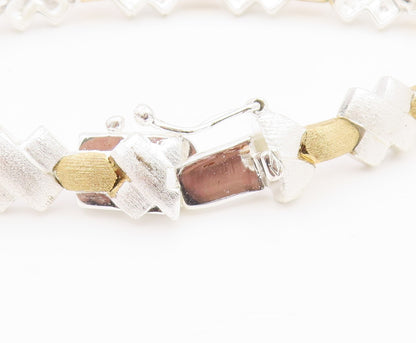 925 Sterling Silver  Shiny Two Tone X Link Matte Chain Bracelet  BT5067