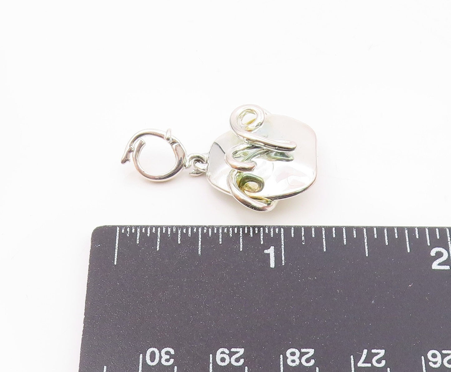 925 Sterling Silver  Vintage Shiny Modernist Swirl Design Pendant  PT7576