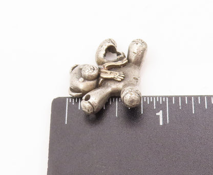 14k Gold 925 Sterling Silver Vintage Pendant KEEPSAKE Carved Teddy Bear  PT23007