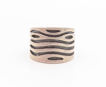 925 Sterling Silver Vintage Ring Modernist Wave Statement Band  Sz 8  RG36116
