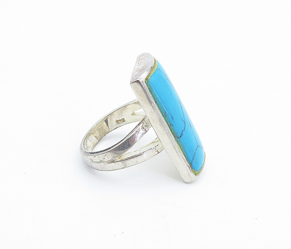 925 Sterling Silver  Turquoise Square Split Band Cocktail Ring Sz 5.5  RG7386