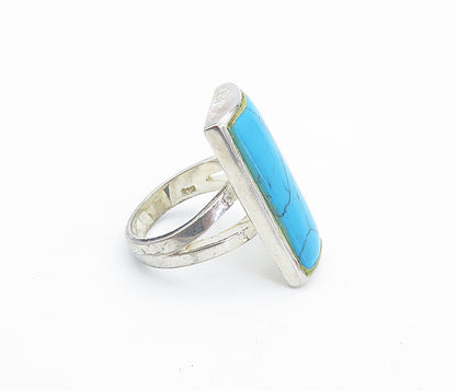 925 Sterling Silver  Turquoise Square Split Band Cocktail Ring Sz 5.5  RG7386