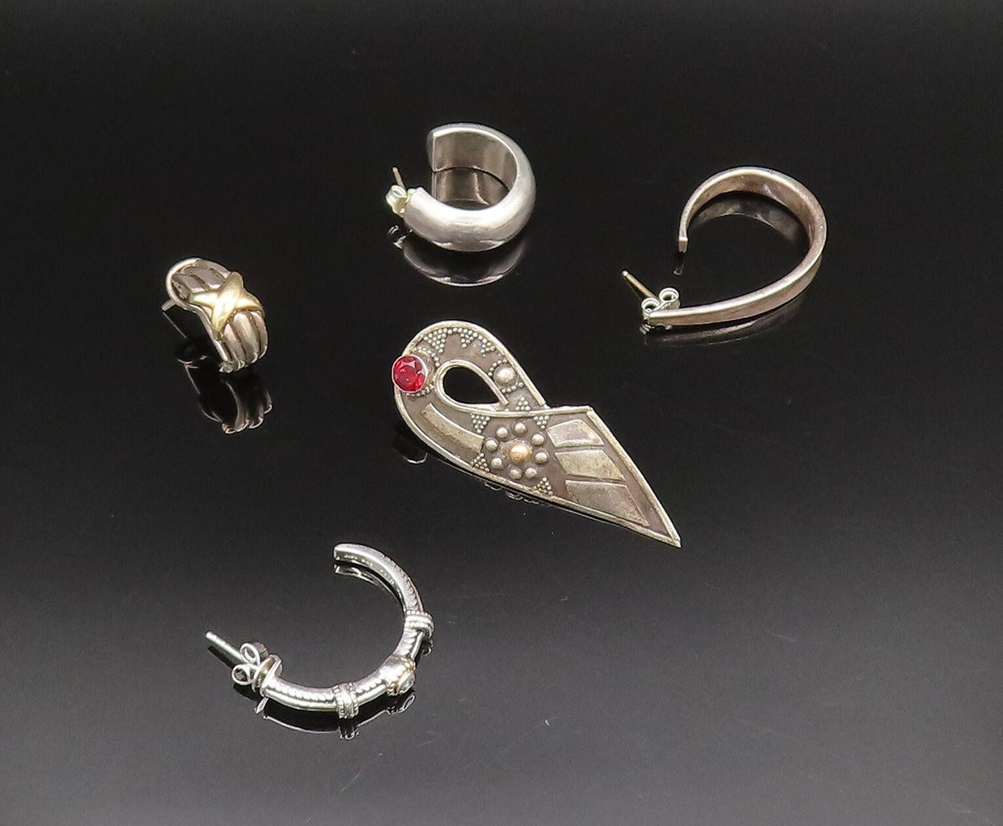 14K GOLD & 925 Silver  Vintage Garnet & Topaz Singles Lot Earrings  EG12077