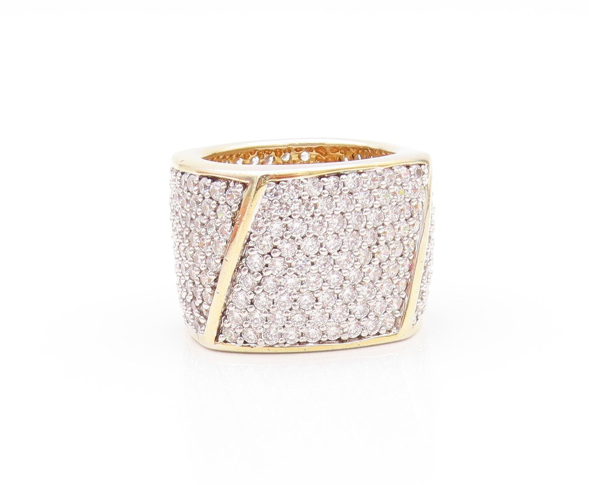 925 Sterling Silver Vintage Ring Gold Plated CZ Cubical Inlay  SZ 7  RG32108