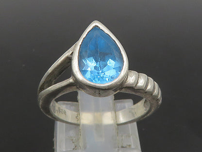 925 Sterling Silver  Vintage Tear Drop Blue Topaz Band Ring Sz 6.5  RG23713