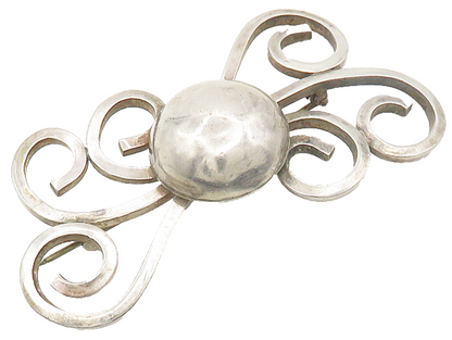 DESIGNER 925 Silver  Vintage Ribbon Swirl Dome Smooth Brooch Pin  BP7662