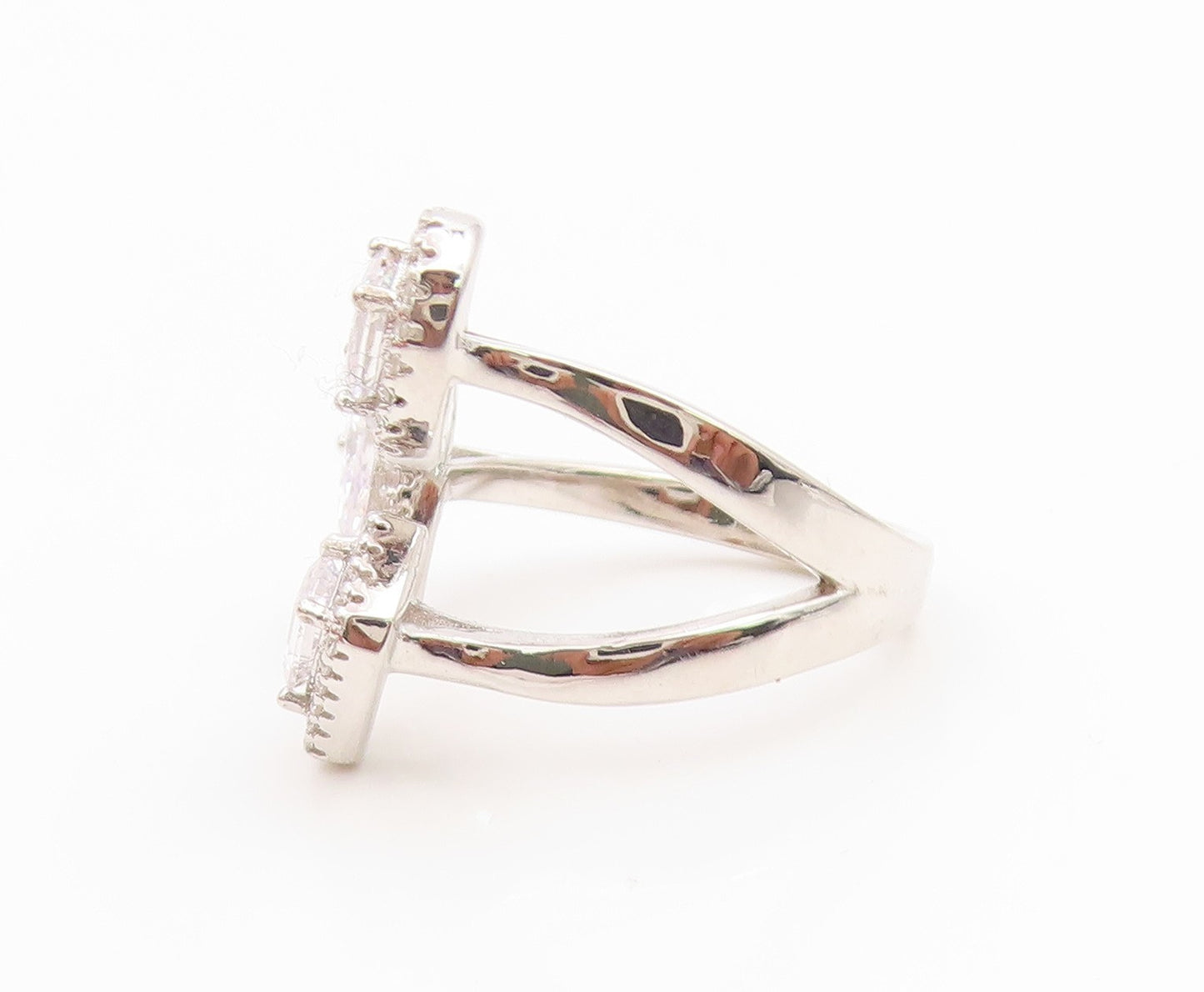 925 Sterling Silver Vintage Ring Multi Shape CZ Halo Open Band  Sz 5.5  RG35521