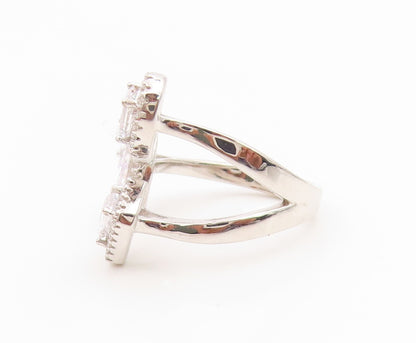 925 Sterling Silver Vintage Ring Multi Shape CZ Halo Open Band  Sz 5.5  RG35521