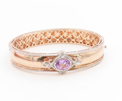 925 Sterling Silver Vintage Bracelet Gold Plated Amethyst Bangle  BT12005