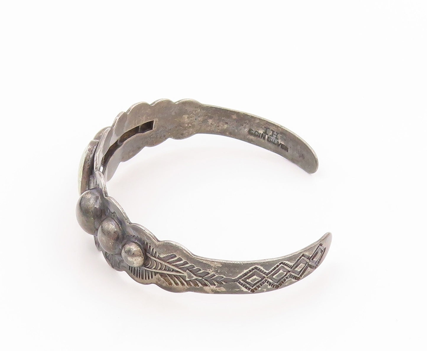 925 Sterling Silver Vintage Bracelet SOUTHWESTERN Oval Turquoise Cuff BT11791
