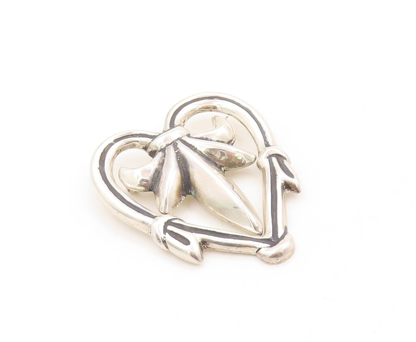 925 Sterling Silver Vintage Brooch Pin MMA Solid Cutout Floral Heart  BP11309