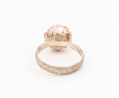 925 Sterling Silver Vintage Ring Modernist Pink Pearl Grooved Band Sz 10 RG33038