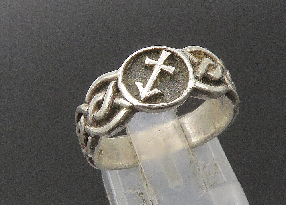 PETER STONE 925 Silver  Vintage Arrow Cross Oxidized Band Ring Sz 6  RG22627
